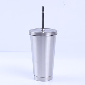 Logo personalizzato 16oz doppia parete in acciaio inox paglia tazza da caffè con coperchio e paglia tazza sottovuoto capacità 500ml - Product Image 6