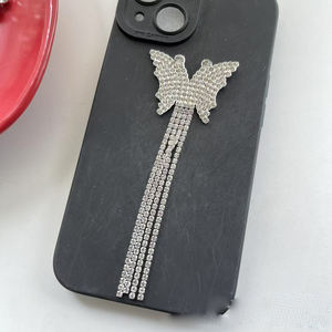 Luxe Diamant Zirkoon Vlinder Lange Kwast Bengelen Kristal Strass Franje Legering Strass Drop Bling Bedels - Product Image 6