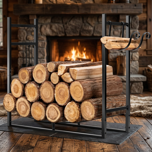 Porte-bûches en acier rectangulaire, revêtement poudré, support de rangement pour bois de chauffage, style moderne, utilisation intérieure et extérieure - Product Image 5