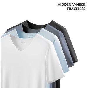 T-shirts pour hommes en modal imprimé, sans couture, à manches courtes, coupe ajustée, sportifs, col en V, respirants, séchage rapide, double face, couleur unie, vente en gros - Product Image 6