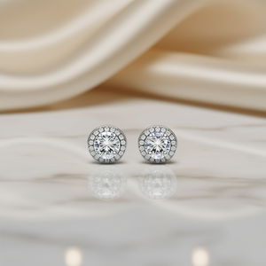 E783 Orecchini in oro bianco con diamanti, taglio rotondo brillante, gioielli naturali da donna in stile classico - Product Image 2