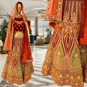 Ensemble Lehenga Choli de mariée en velours à couper le souffle avec séquence de travail lourde et bordure en filet Dupatta Long Choli prêt à l'exportation - Product Image 1