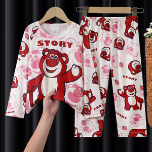 Nuovo Set <span class=keywords><strong>Pigiama</strong></span> a Maniche Lunghe per Bambini Primavera-Autunno, T-shirt con Collo Tondo e Stampe Carine per Ragazze e Ragazzi - Product Image 4