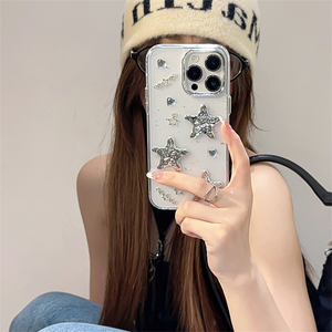 Custodia per telefono epossidica di lusso in argento con strass con Design a stella <span class=keywords><strong>Cover</strong></span> in Silicone antiurto per <span class=keywords><strong>iPhone</strong></span> 17 Pro Max 16 Pro 14 modello 13 <span class=keywords><strong>Xr</strong></span> - Product Image 3