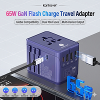 Adaptateur de voyage universel 65W PD GaN à charge rapide pour téléphone portable, compatible UK US EU AU, tout-en-un, double USB