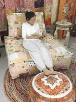 Canapé-lit Tatami en forme de bloc de tofu, rembourré en éponge PU, cousu main, style patchwork champêtre, nouveau design avec dossier