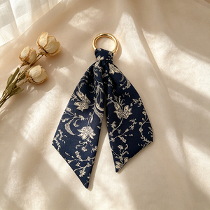 Floral Satin Scarf Keychain with Vintage <b>Key</b> Charm, Wristlet <b>Key</b> <b>Ring</b> for Women’s <b>Bags</b> & Book Lovers - Product Image 1