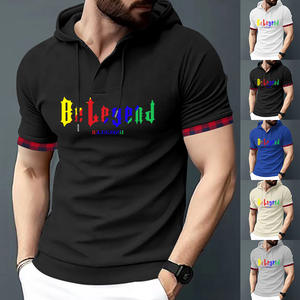 T-shirt à manches courtes pour homme, décontracté, à capuche, avec logo imprimé, sportif, tendance, style urbain, en tissu gaufré - Product Image 2