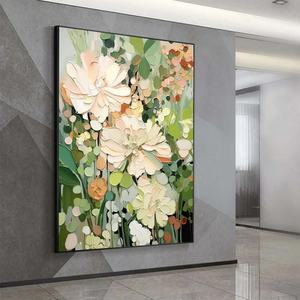 Pintura Floral Impasto Verde, Arte Minimalista en Lienzo Hecho a Mano, Obra de Arte Texturizada para Hoteles, Decoración Comercial para Paredes del Hogar - Product Image 3