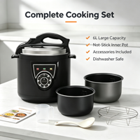 Cuisinière électrique multifonctionnelle mécanique puissante de 6 L, 1000 W, en acier inoxydable, avec cuve intérieure en aluminium antiadhésive, affichage LED