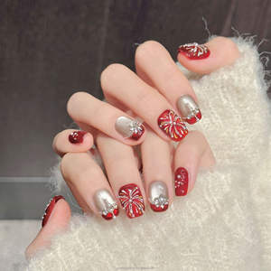Faux ongles du <span class=keywords><strong>Nouvel</strong></span> <span class=keywords><strong>An</strong></span> chinois, ongles artificiels rouges et dorés, effet feu d'artifice, diamant, faits à la main, à presser - Product Image 3