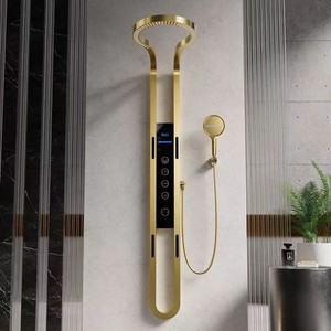 Pommeau de douche multifonction pour salle de bain moderne et luxueux tout en cuivre Sortie d'eau cascade pressurisée intégrée Chrome brossé - Product Image 3