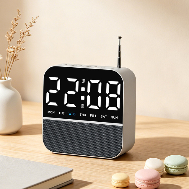 Large Display LED Digital Alarm Clock Smart Desk Table Clock with Radio USB Charging for Bedroom Home Office