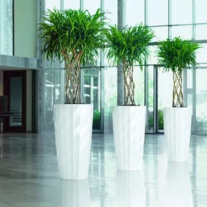 Modern Unique Tall Floor Planter Self-Watering Red Plastic Flower Pot Vase Custom Logo Design Home Decor Garden Shopping Mall