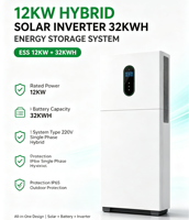 Système de batterie hybride tout-en-un 12KW 32KWH 220V monophasé basse tension IP65 pour stockage d'énergie domestique, spécifications UE