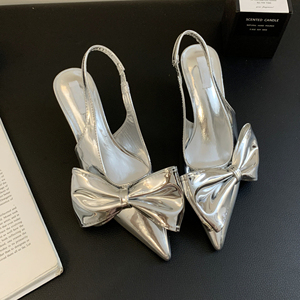 Nouvelles chaussures pour femmes en cuir verni sexy à talon compensé et bout pointu avec nœud, talons hauts 2024 - Product Image 5