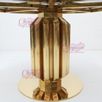 Ensemble de table à manger de luxe en or, moderne, avec plateau en verre miroir, chaises d'extérieur en acier inoxydable pour événements hôteliers et fêtes