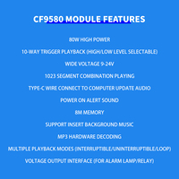 Módulo de Reproducción de Sonido Amplificado Jr Output 80W CF9580, Placa de Voz con Descarga USB, Decodificación de Hardware MP3, Reproductor MP3 de 10 Vías