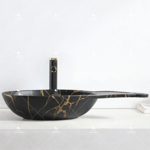 Venta al por mayor, venta directa, venta superior, forma especial, encimera de Color mármol negro, lavabo hecho a mano, lavabo de Arte de cerámica para Baño - Product Image 2