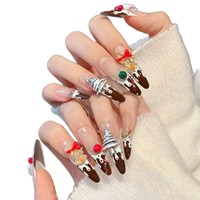 Kuku Palsu Buatan Tangan Motif Salju Natal Manusia Salju Pure Desire Pola Langit Berbintang Panjang 5.0cm Bentuk Kotak/C-Arc/Tabung