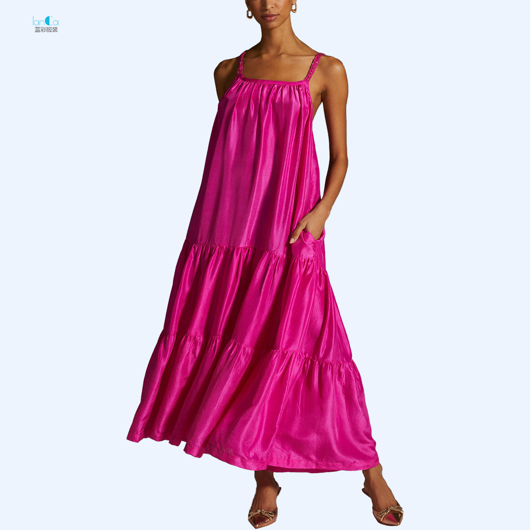 Оптовая продажа, большие платья, шикарные розовые блестящие атласные Весенние новые платья, дешевые повседневные Элегантные женские платья