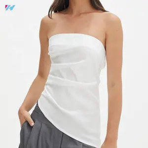 Custom Fashion Lady Asymmetrical Strapless Tops Ruched Tube Top For Women