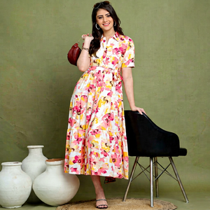 Robe midi en coton à fleurs pour femmes, coupe ample, style décontracté d'été, vêtements ethniques indiens et pakistanais, impression numérique, extensible - Product Image 1