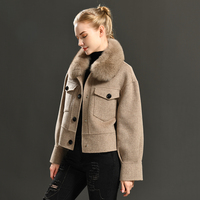 Veste en laine véritables pour femmes, col en fourrure de renard, vêtement doux à Double face, couleur unie, vente en gros,