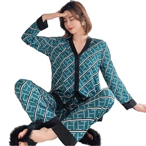 Conjunto de Pijamas de Satén de Poliéster de Lujo para Mujer, Primavera, Verano, Otoño, Cintura Elástica, Pantalones de Manga Larga, Se Puede Usar en la Sala de Estar - Product Image 2