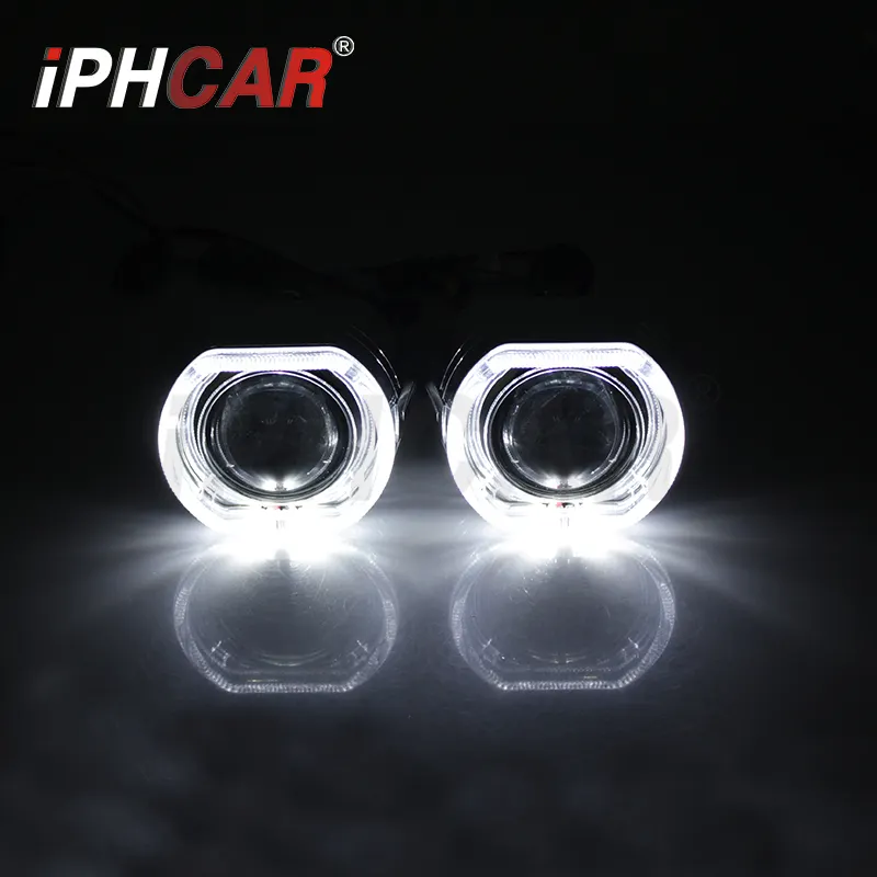 IPHCAR 고품질 자동차 액세서리 2.5 인치 HID bi 크세논 프로젝터 렌즈 광장 LED 라이트 가이드 천사 눈