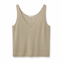 Débardeur en tricot pour femme en mélange coton-lin, col en V, léger, sans manches, style camisole, crop top, vêtement décontracté d'été