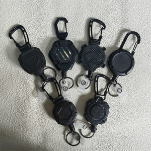 Factory wholesale black steel wire rope fishing carabiner <b>clips</b>, printable logo heavy-duty badge <b>clips</b>, easy-pull backpack - Product Image 1