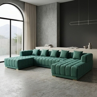 Canapé d'angle pour salon, canapé double avec chaise longue, canapé en velours vert, canapé modulaire en forme de U, canapé moderne de luxe, grand canapé