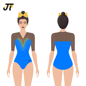 Neues Design Sublimation Bedrucktes Spandex gewebe Rhythmisches Training Tanz kleidung mit Strass Gymnastik Trikot - Product Image 2