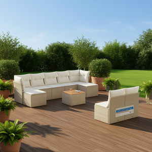 Conjunto de Sofás de Jardín de Ratán Beige, 6 Plazas, Muebles de Exterior Resistentes a la Intemperie, Diseño Contemporáneo - Product Image 2