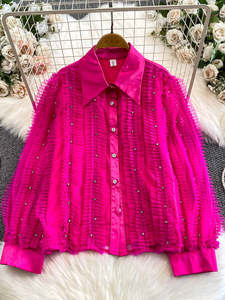 Camisa <span class=keywords><strong>de</strong></span> Mujer <span class=keywords><strong>de</strong></span> Invierno, Estilo Corte, con Mangas Campana, Cuello <span class=keywords><strong>Peter</strong></span> <span class=keywords><strong>Pan</strong></span>, Ajuste Holgado, Antiarrugas, con Costuras <span class=keywords><strong>de</strong></span> Gasa <span class=keywords><strong>de</strong></span> Alta Calidad - Product Image 2