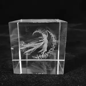 Jy cubo de cristal gravado a laser, baixo preço 3d, para presentes, clássico, padrão transparente k9, cubos de vidro de cristal