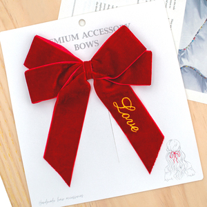 ゴードンリボン 手刺繍 片面ベルベットリボン カスタムプリントロゴ クリスマスヘアボウセット クリップ付き 女性/女の子用ヘアアクセサリー - Product Image 4