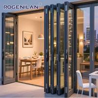 ROGENILAN Cadre en aluminium à soufflet Portes bi-pliantes Verre creux à faible émissivité Balcon extérieur Véranda Porte Vitre pliable