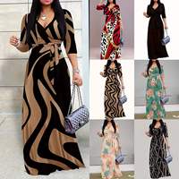 Robe longue maxi élégante pour femme, tendance automne, imprimée sur mesure, écologique, respirante, lavable, col en V, décontractée