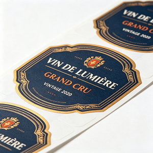 Étiquettes de <span class=keywords><strong>vin</strong></span> <span class=keywords><strong>Grand</strong></span> <span class=keywords><strong>Cru</strong></span> personnalisées écologiques bleu marine avec dorure à chaud, autocollants vintage français en rouleau pour promotion haut de gamme - Product Image 4