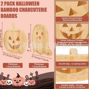 Plateau de service en bambou Halloween, forme citrouille fantôme, 32 cm, plateau à collation et à pain en bois pour usage domestique - Product Image 2