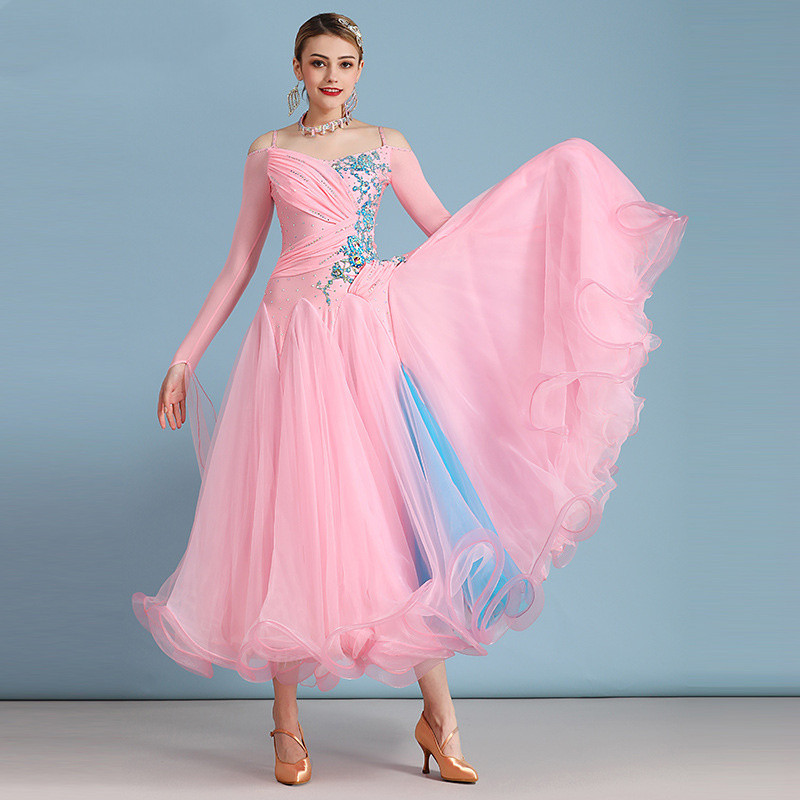 Elegant Women's Ballroom Dance Dress - Pink Performance Wear