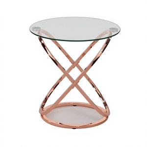 Table basse de qualité supérieure avec accents dorés, plateau en verre trempé, design moderne, idéale pour salle à manger, hôtel, restaurant, prix bas disponible - Product Image 1