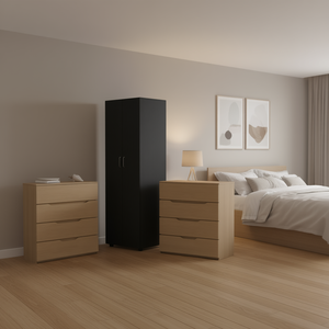 Set Camera da Letto Raines London in Rovere Chiaro Nero, Armadio e Cassettiera, Arredamento Moderno in Due Pezzi per Camera da Letto - Product Image 2