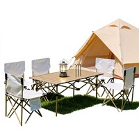 Table et chaises de camping d'extérieur pliantes réglables en hauteur en acier carbone, ensemble de pique-nique rectangulaire portable avec trois réglages de hauteur