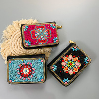 Bohème rétro artisanat lourd perlé fermeture éclair porte-carte femmes voyage Souvenir sac en cuir du Xinjiang Mongolie intérieure Yunnan