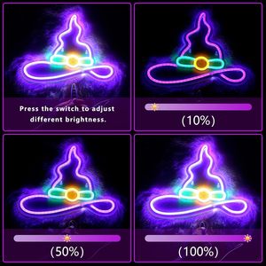 Halloween Witch Hat Letreros Neon LED indoor hanging ambient light shop <b>sign</b> wall decoration light entrance indicator light - Product Image 4