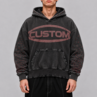 Sweat-shirt à capuche vintage délavé à l'acide, orné de perles rouges, coupe ample, style Hip Hop Y2K, fournisseur en gros Chine