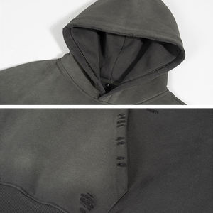 BINBEIER Instock Monkey Wash 男式连帽衫 混纺棉质抓绒仿旧套头连帽衫 毛边复古男式运动服连帽衫 - Product Image 4